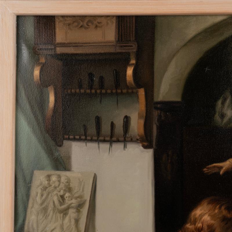 Antikes Original-Gemälde, Öl auf Leinwand, Porträt eines jungen Bildhauers, Dänemark ci im Angebot 6