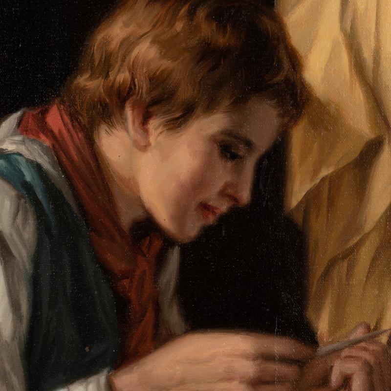 20ième siècle Ancienne peinture originale à l'huile sur toile - Portrait d'un jeune sculpteur, Danemark ci en vente