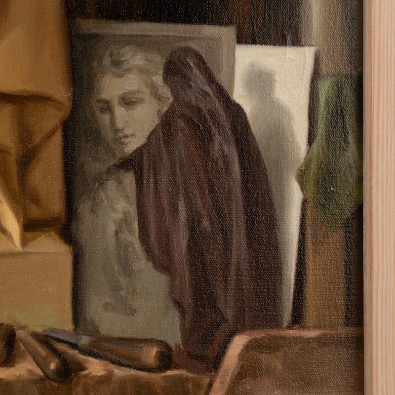 Antique Original Oil on Canvas Painting Portrait of a Young Sculptor, Denmark For Sale 4