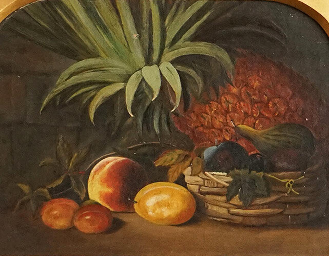 Français Ancienne peinture originale à l'huile sur toile représentant une nature morte avec des fruits, 1880 en vente