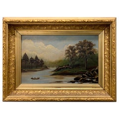 Antique Original Oil Painting Hudson River Scene