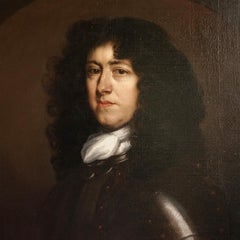 Antique Original Oil Portrait of an Armoured Man by John Closterman 17th Century