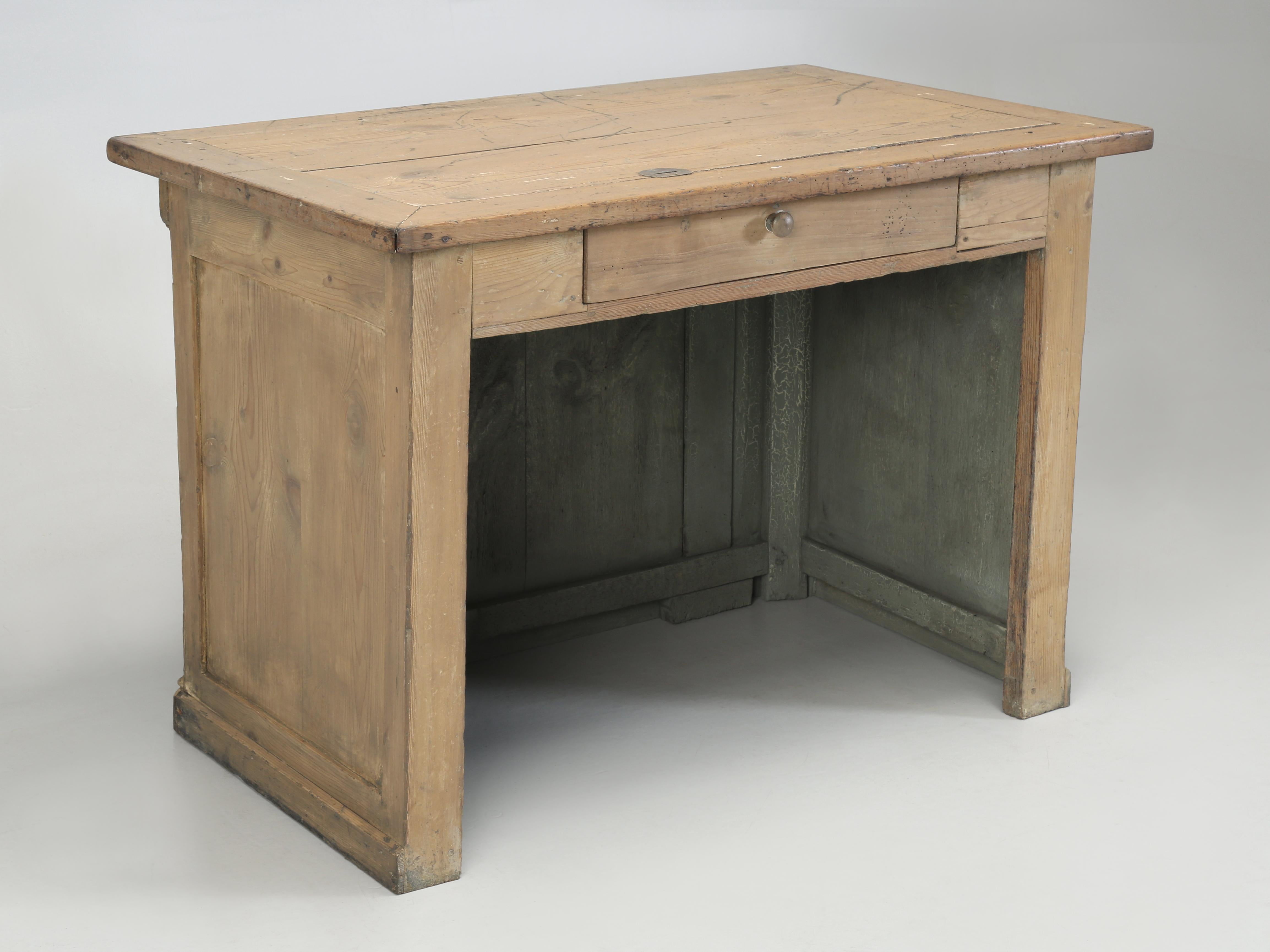 Antique French Store Counter that would make for a wonderful small Kitchen Island and yes, we can build shelves on the inside as you wish. The paint has an incredible natural patina and is original to the Kitchen Island, or Craft Room Cabinet? We