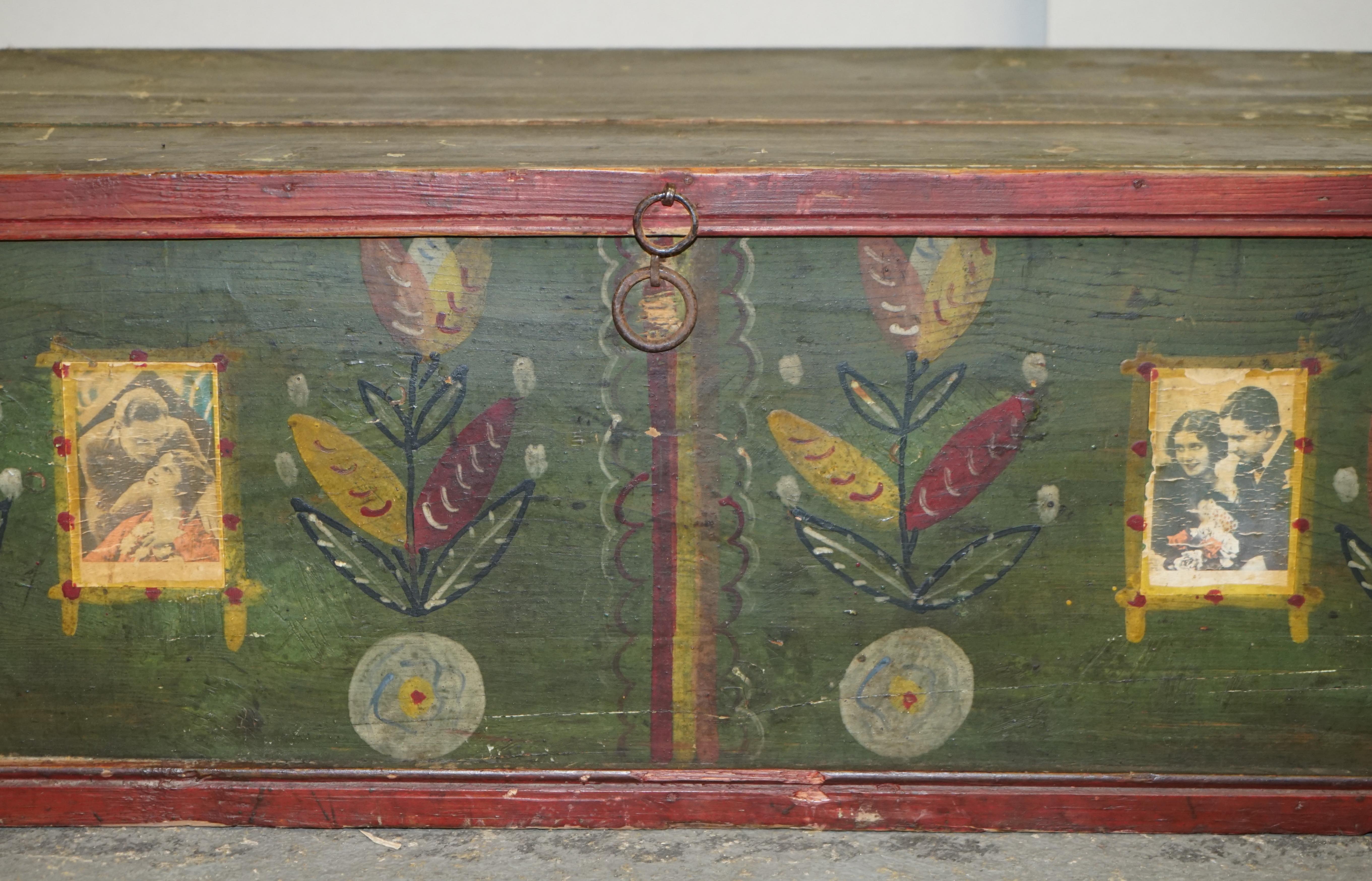 Hand-Painted Antique Original Paint Romanian Blanket Chest Coffer Trunk Married Couples For Sale