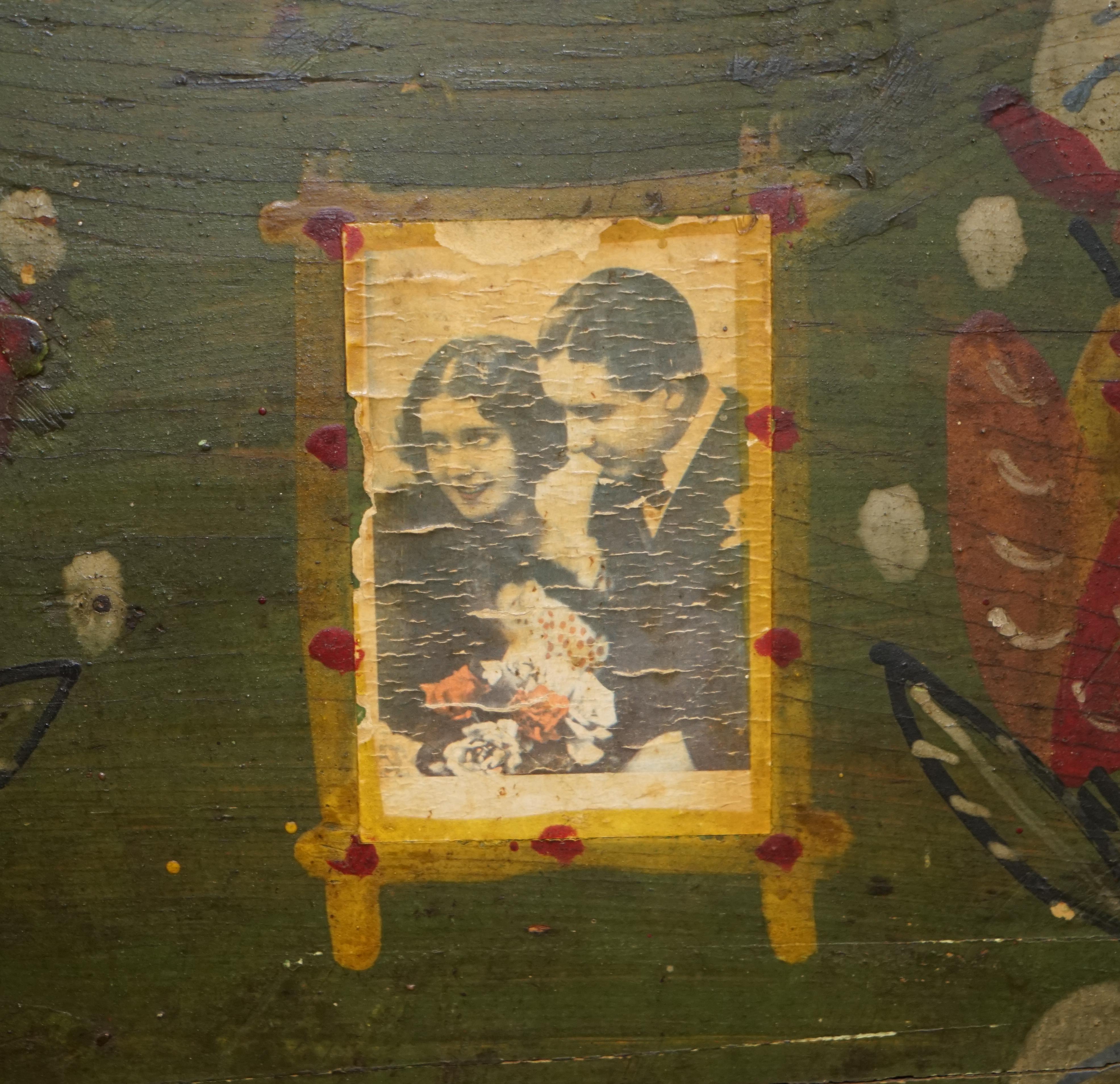 Pine Antique Original Paint Romanian Blanket Chest Coffer Trunk Married Couples For Sale