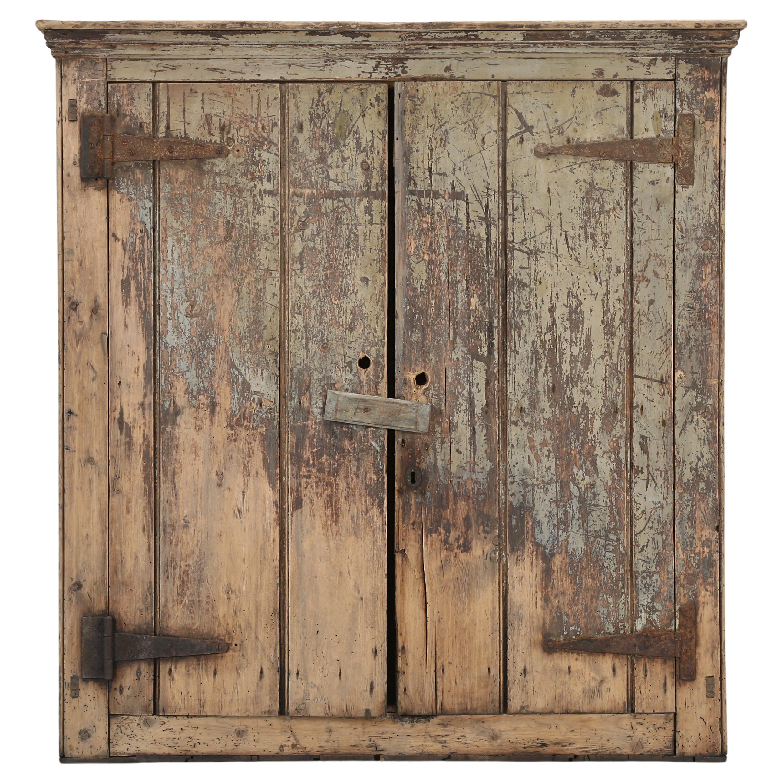Antique Original Paint Rustic 2-Door Cupboard from Ireland Fabulous Patina  For Sale