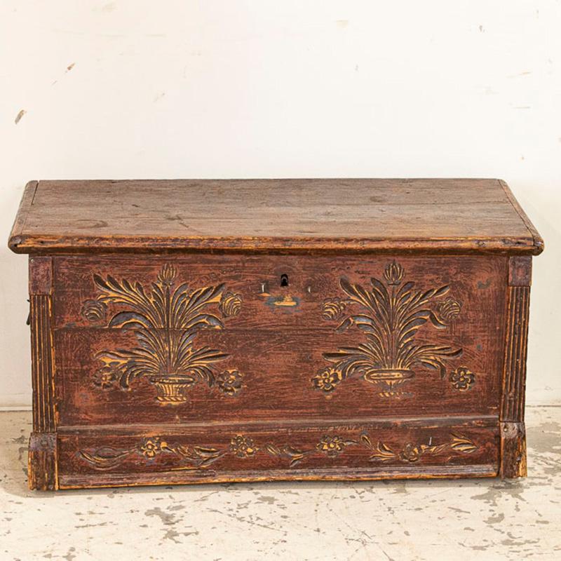 Hungarian Antique Original Painted and Hand Carved Trunk, Great Small Coffee Table