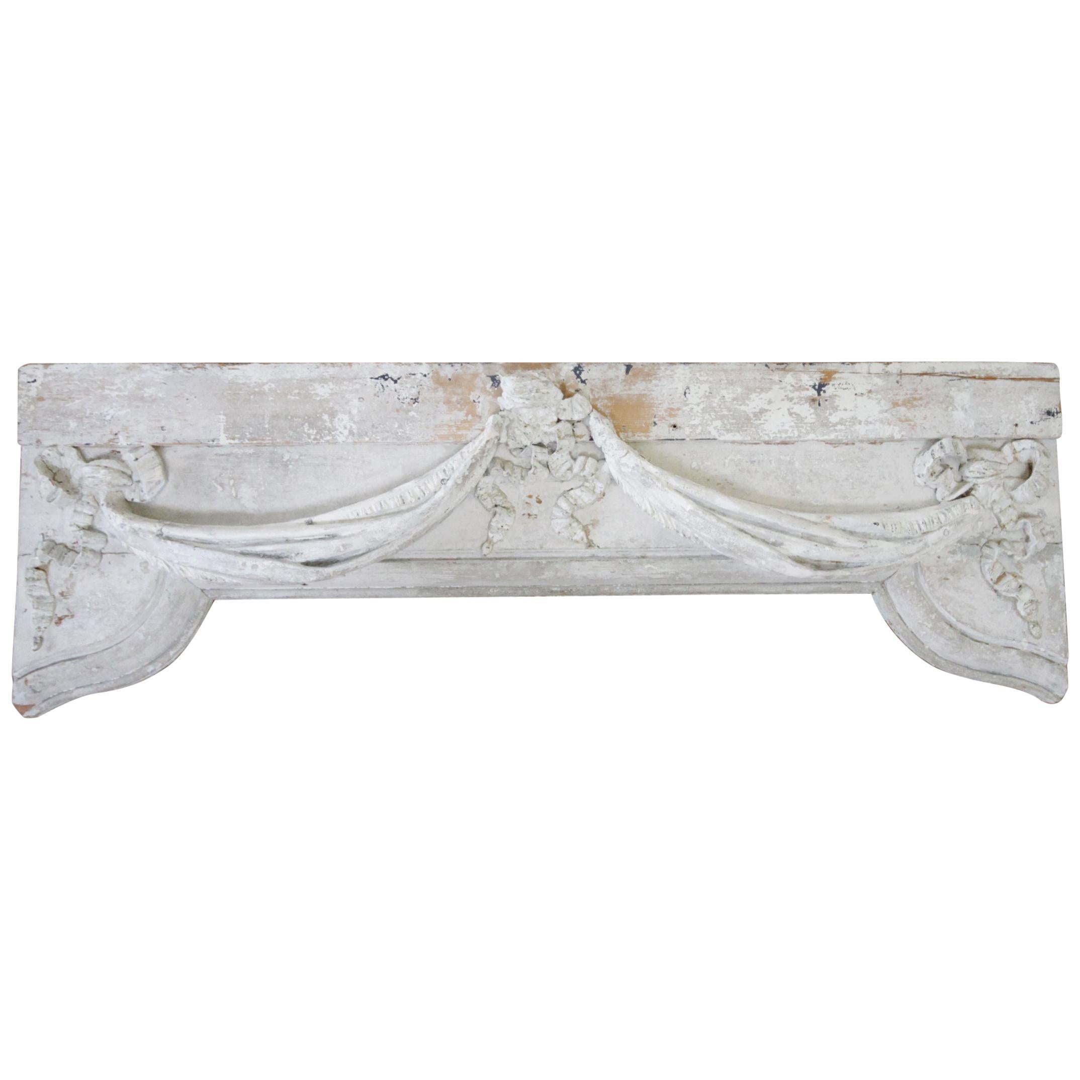 Antique Original Painted Architectural Header with Ribbon Swag