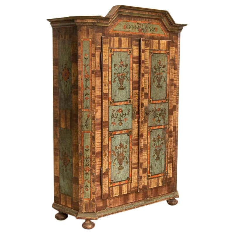 Antique Original Painted Armoire with Flowers, Germany at 1stDibs