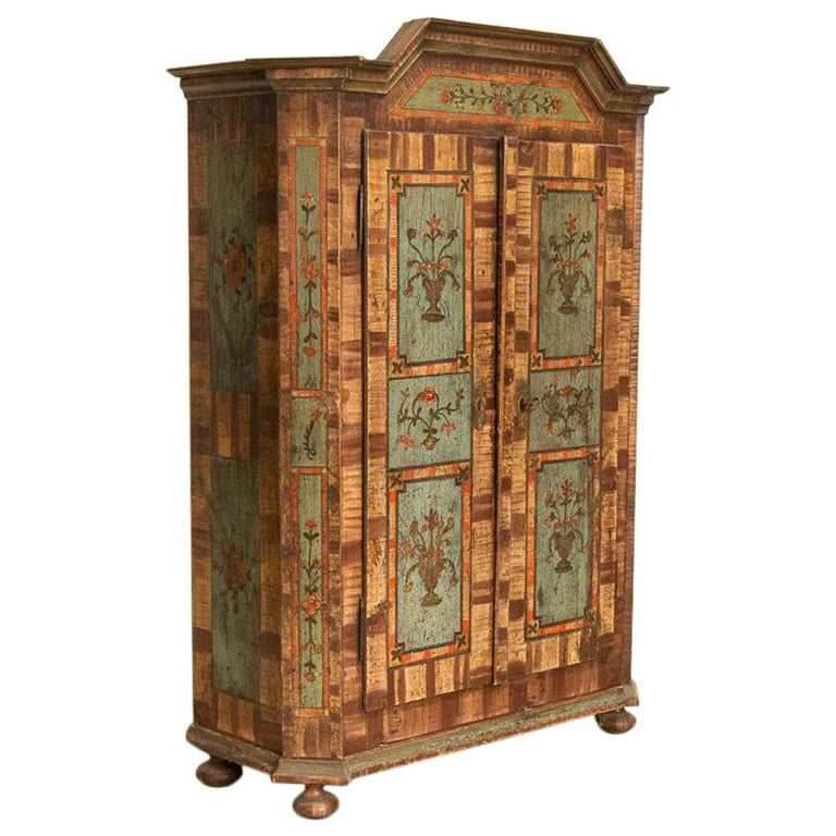 Antique Original Painted Armoire with Flowers, Germany at 1stDibs