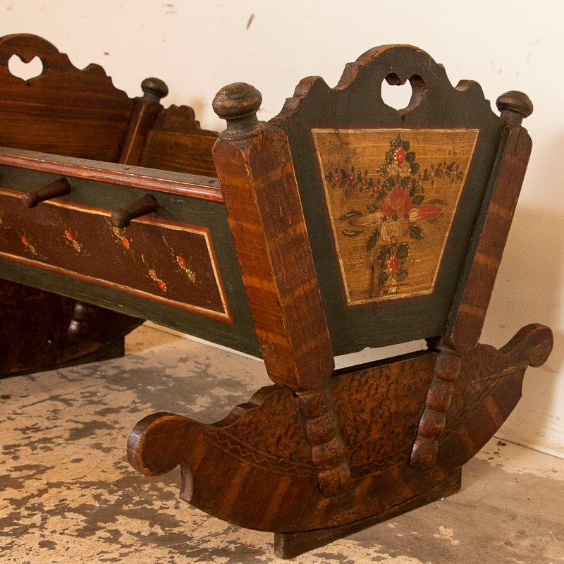 Antique Original Painted Baby Cradle with Sacred Heart and IHS Christogram In Good Condition In Round Top, TX