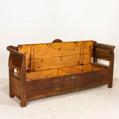 Antique Original Painted Bench with Storage Under Seat from Hungary