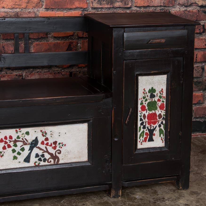 Antique Original Painted Black Bench with Additional Cabinet/Drawer Storage 1