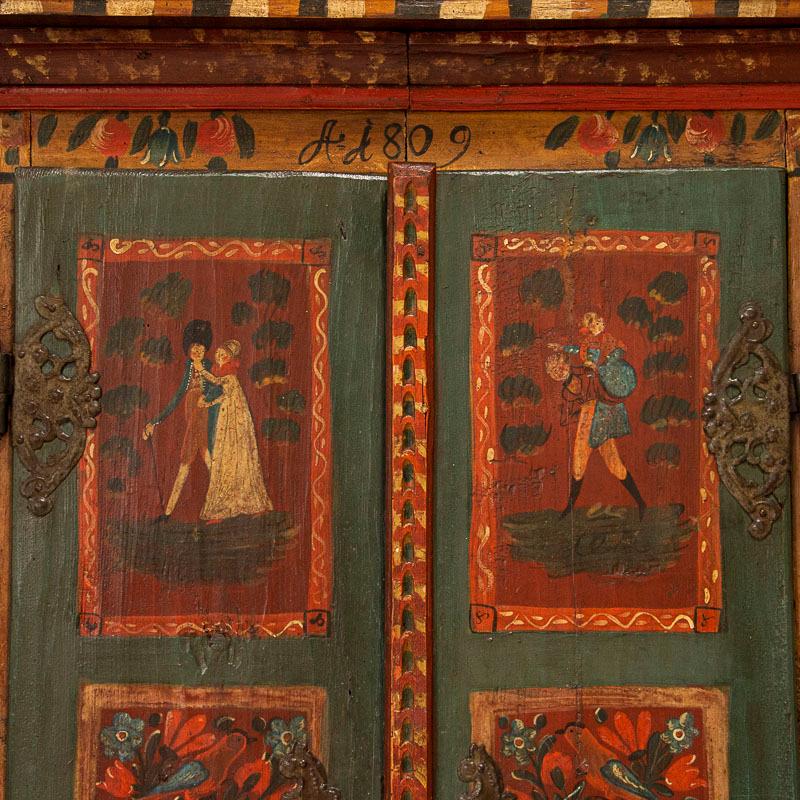 Antique Original Painted Break Down Armoire with Figures, Birds and Flowers from 6