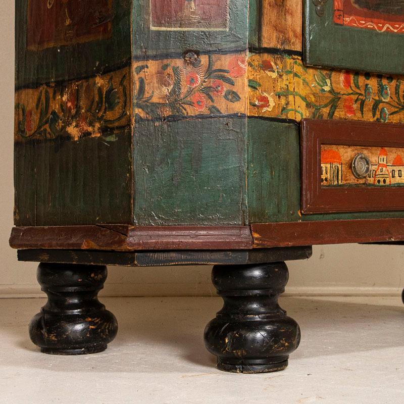 Antique Original Painted Break Down Armoire with Figures, Birds and Flowers from 7