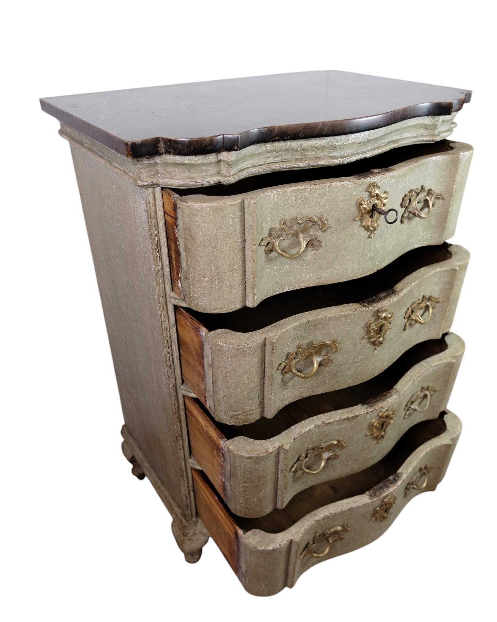 Marmo Antico cassettone originale dipinto con piano in marmo marrone scuro del 1740 in vendita