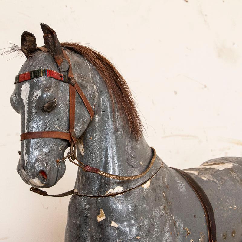 Antique Original Painted Child's Rocking Horse from Sweden In Good Condition In Round Top, TX