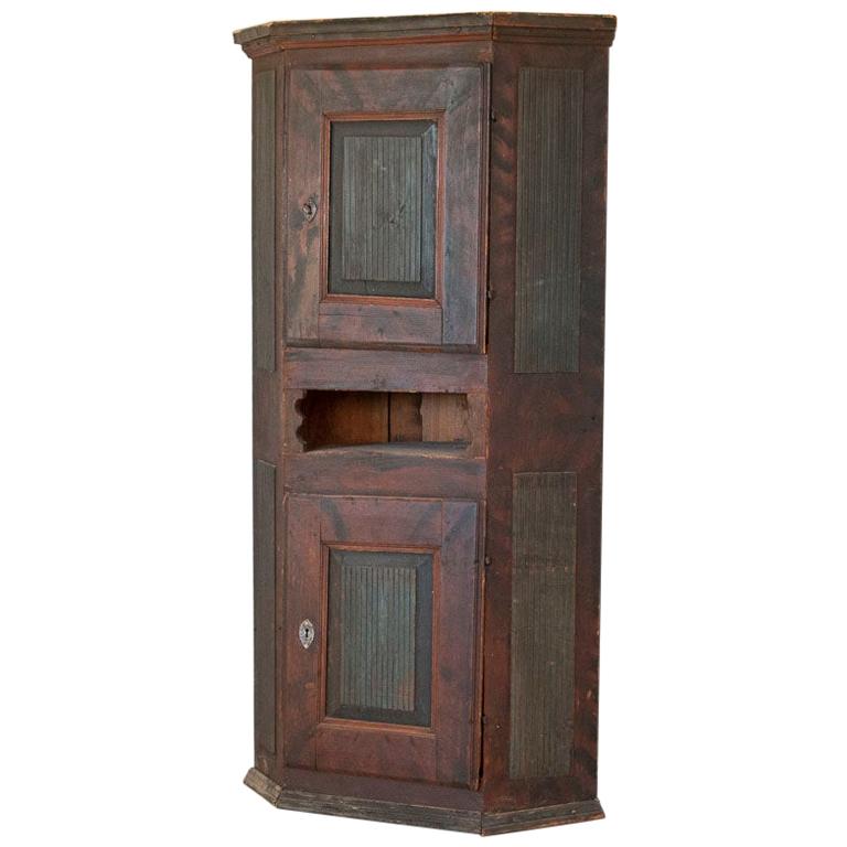 Antique Original Painted Corner Cabinet Cupboard, Sweden For Sale
