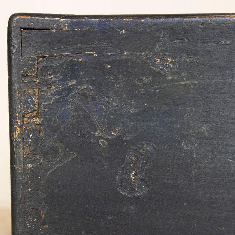 Antique Original Painted Dark Blue Narrow Small Cupboard with Yellow Flowers 8