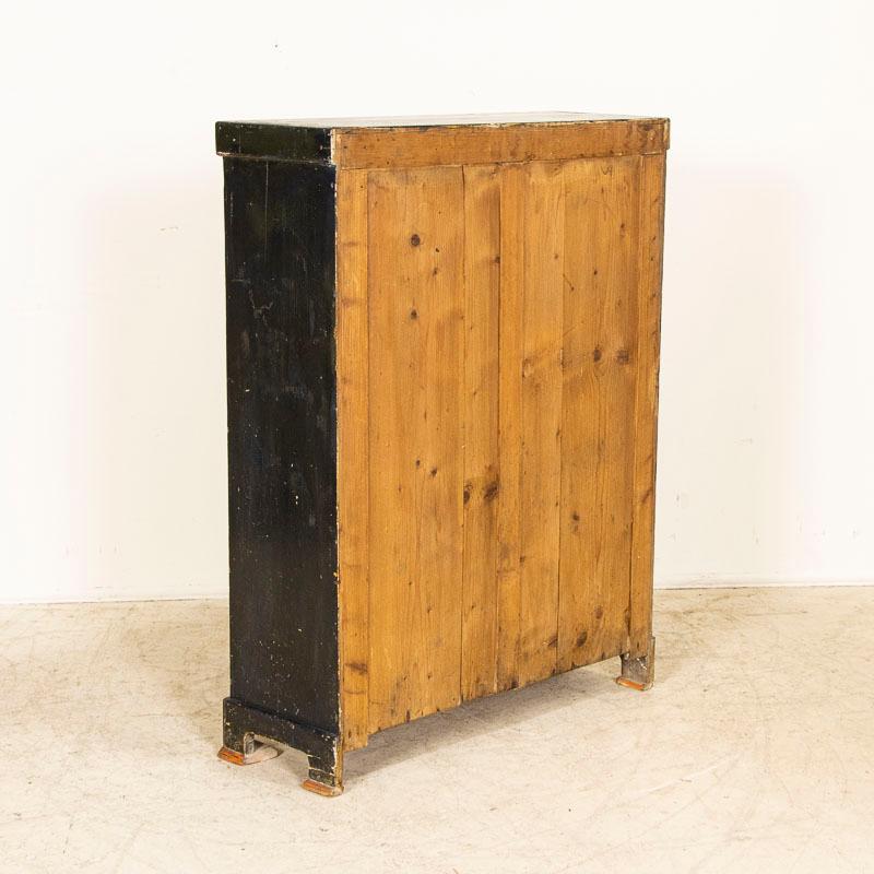 19th Century Antique Original Painted Dark Blue Narrow Small Cupboard with Yellow Flowers
