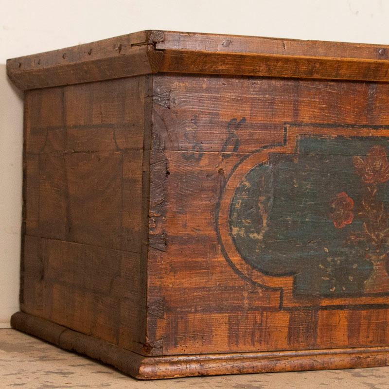 Wood Antique Original Painted Flat Top Trunk Dated 1832