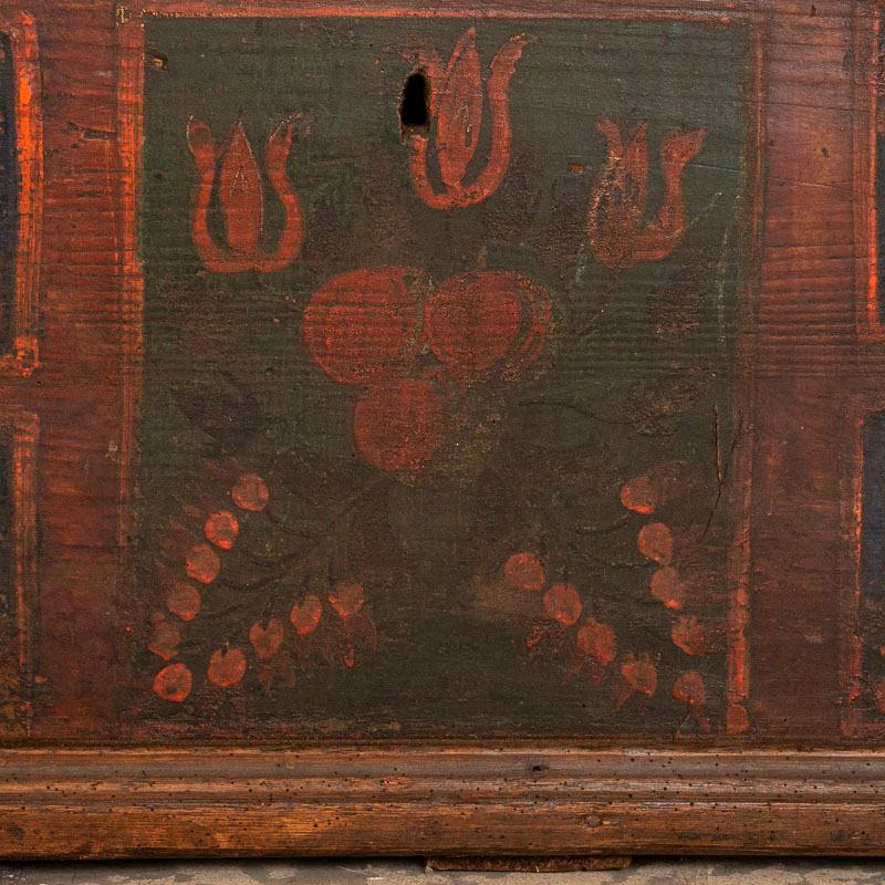 Antique Original Painted Flat Top Trunk with Hand Painted Flower Motif 1