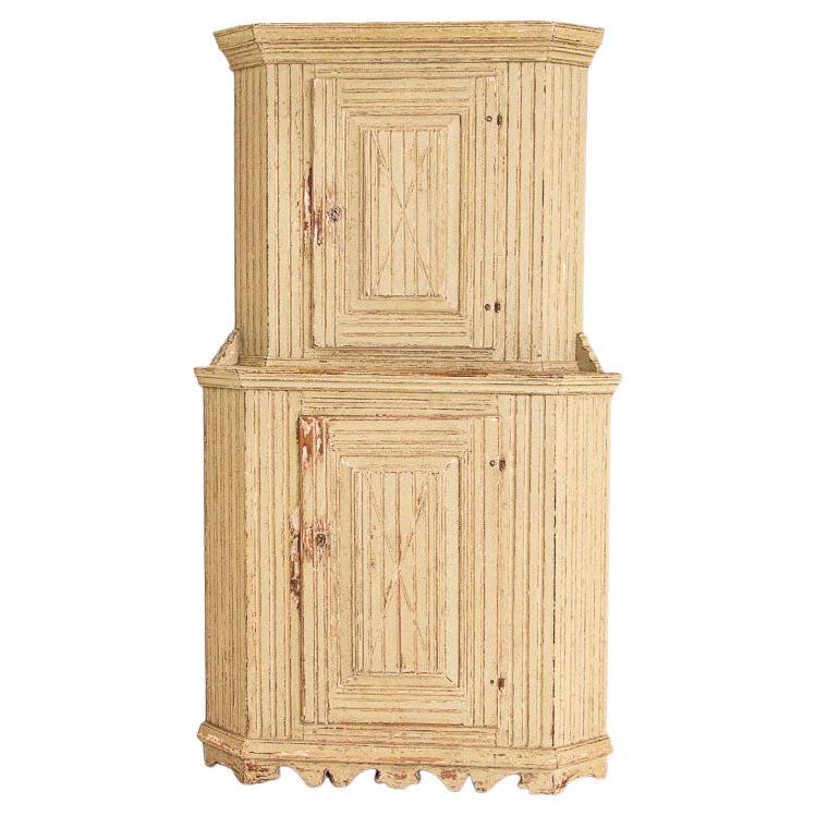 Antique Original Painted Green Corner Cupboard, Sweden Circa 1880 at