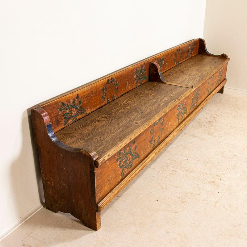 Wood Antique Original Painted Long Bench with Storage from Romania