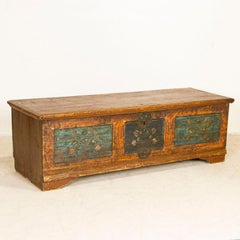 Antique Original Painted Long Flat Top Trunk