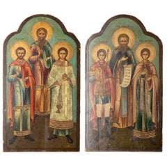 Antique Original Painted Russian Icons Painted on Wood Panels, circa 1900's