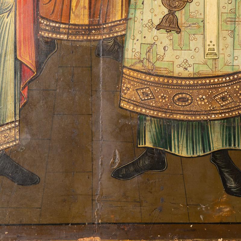 Antike original bemalte russische Ikonen, bemalt auf Holztafeln, um 1900 im Zustand „Gut“ im Angebot in Round Top, TX