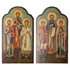 Antique Original Painted Russian Icons Painted on Wood Panels, circa 1900's