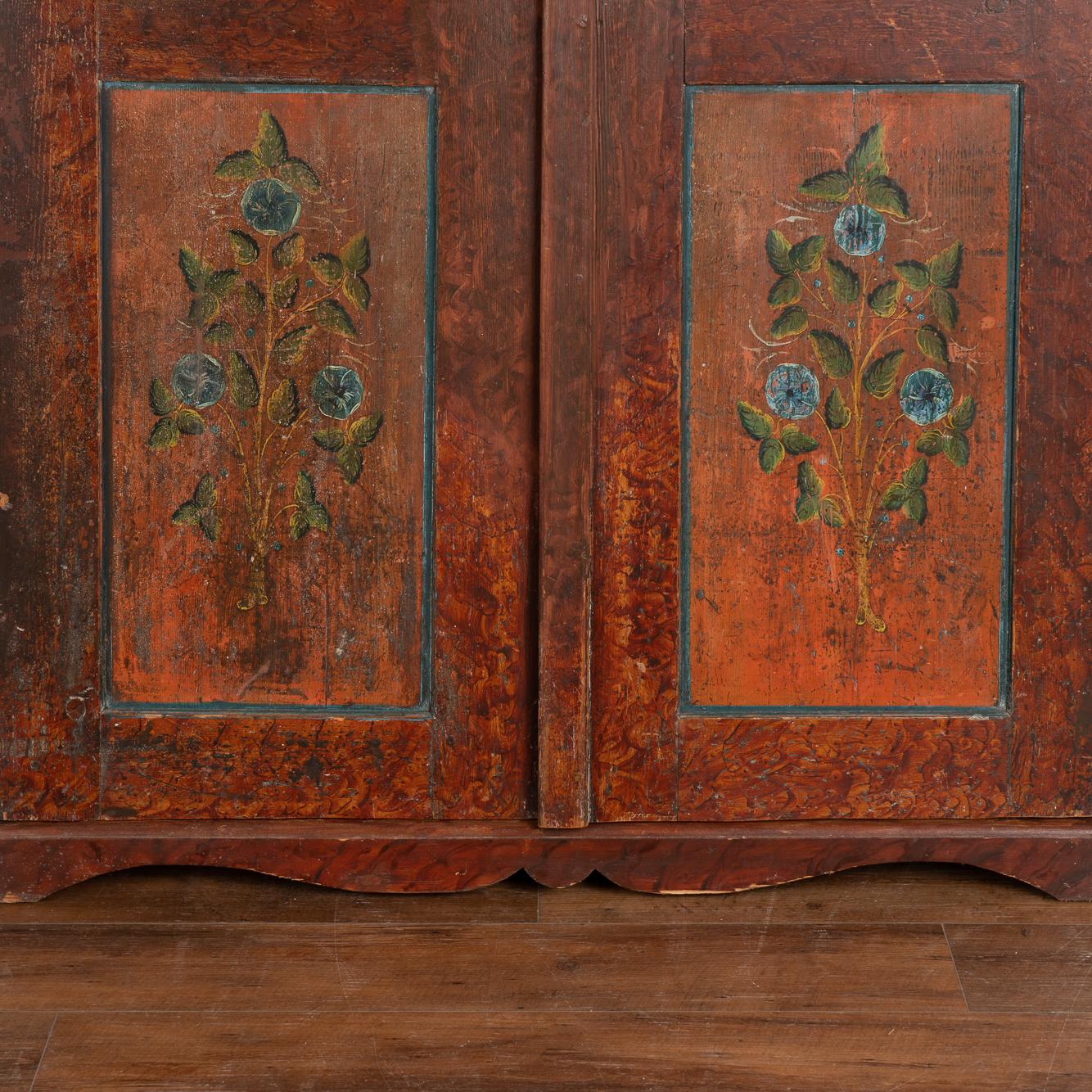 Antique Original Painted Swedish Armoire with Flowers Dated 1863 at 1stDibs