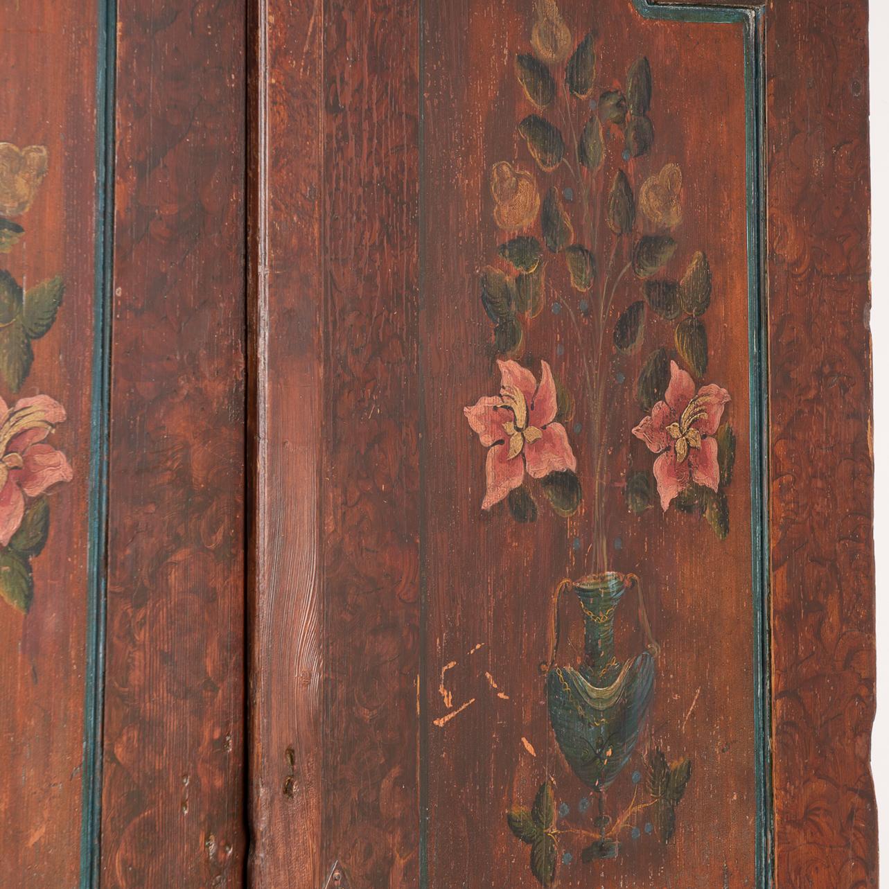 Antique Original Painted Swedish Armoire with Flowers Dated 1863 at 1stDibs