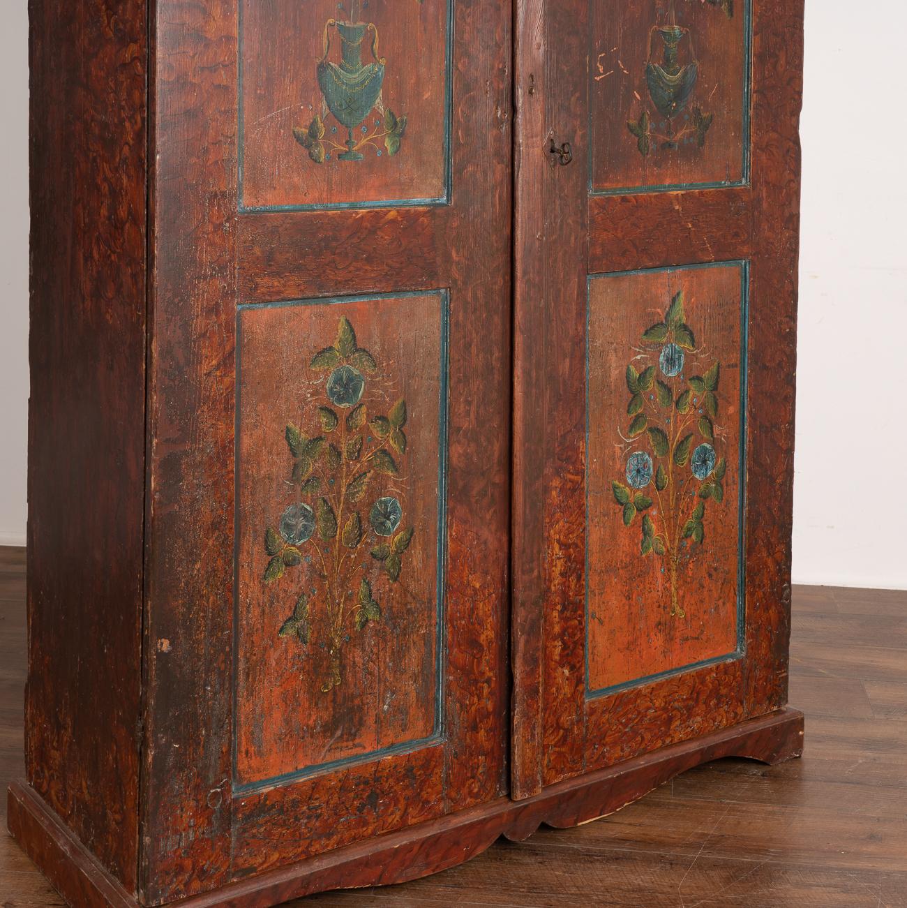 Antique Original Painted Swedish Armoire with Flowers Dated 1863 at 1stDibs
