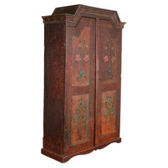 Antique Original Painted Swedish Armoire with Flowers Dated 1863