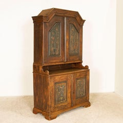 Antique Original Painted Swedish Cupboard Cabinet with Floral Panels Date