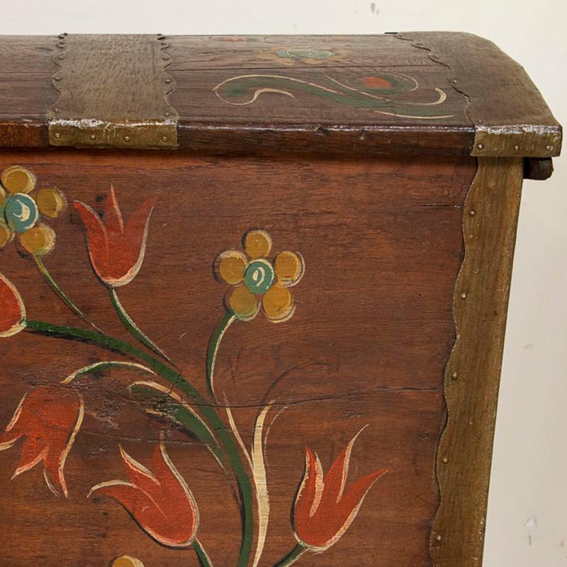 Wood Antique Original Painted Swedish Dome Top Trunk, Dated 1944