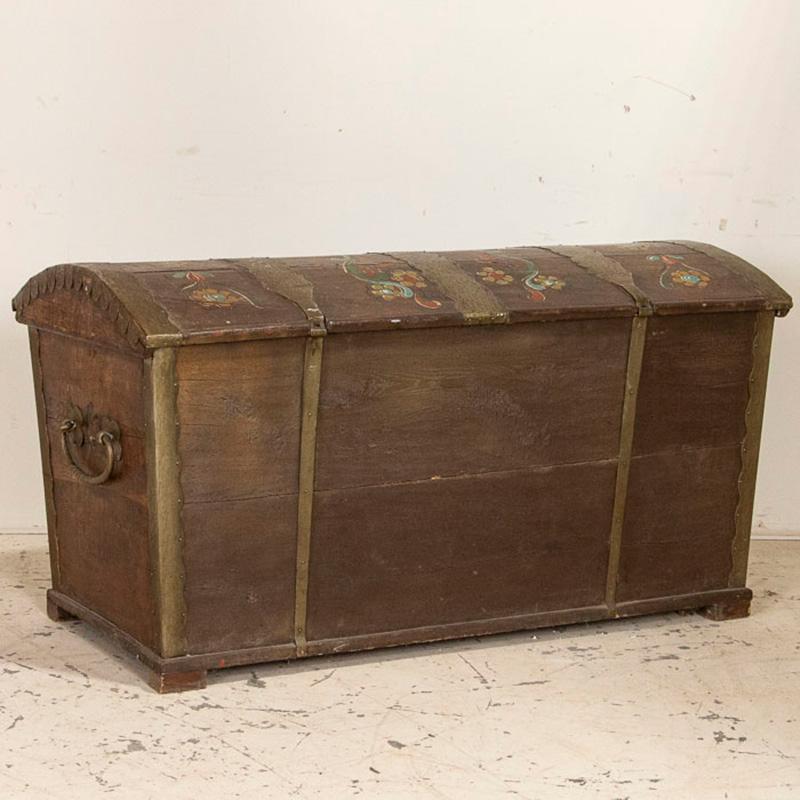 Antique Original Painted Swedish Dome Top Trunk, Dated 1944 1