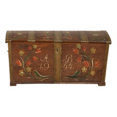 Vintage Original Painted Swedish Dome Top Trunk, Dated 1944