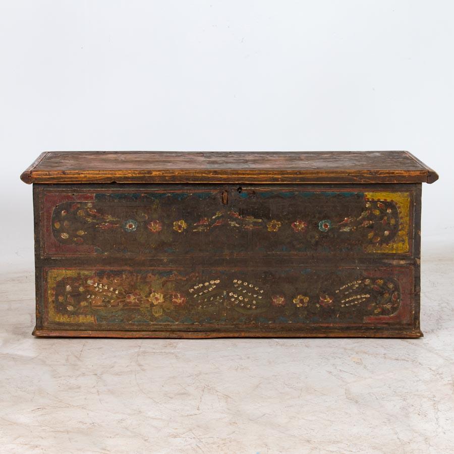 Romanian Antique Original Painted Trunk from Romania, Perfect Coffee Table