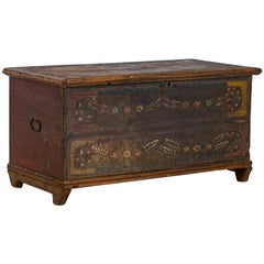 Antique Original Painted Trunk from Romania, Perfect Coffee Table