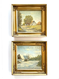 Antiguo par original de pinturas de paisajes de William Henriksen (1880-1964)