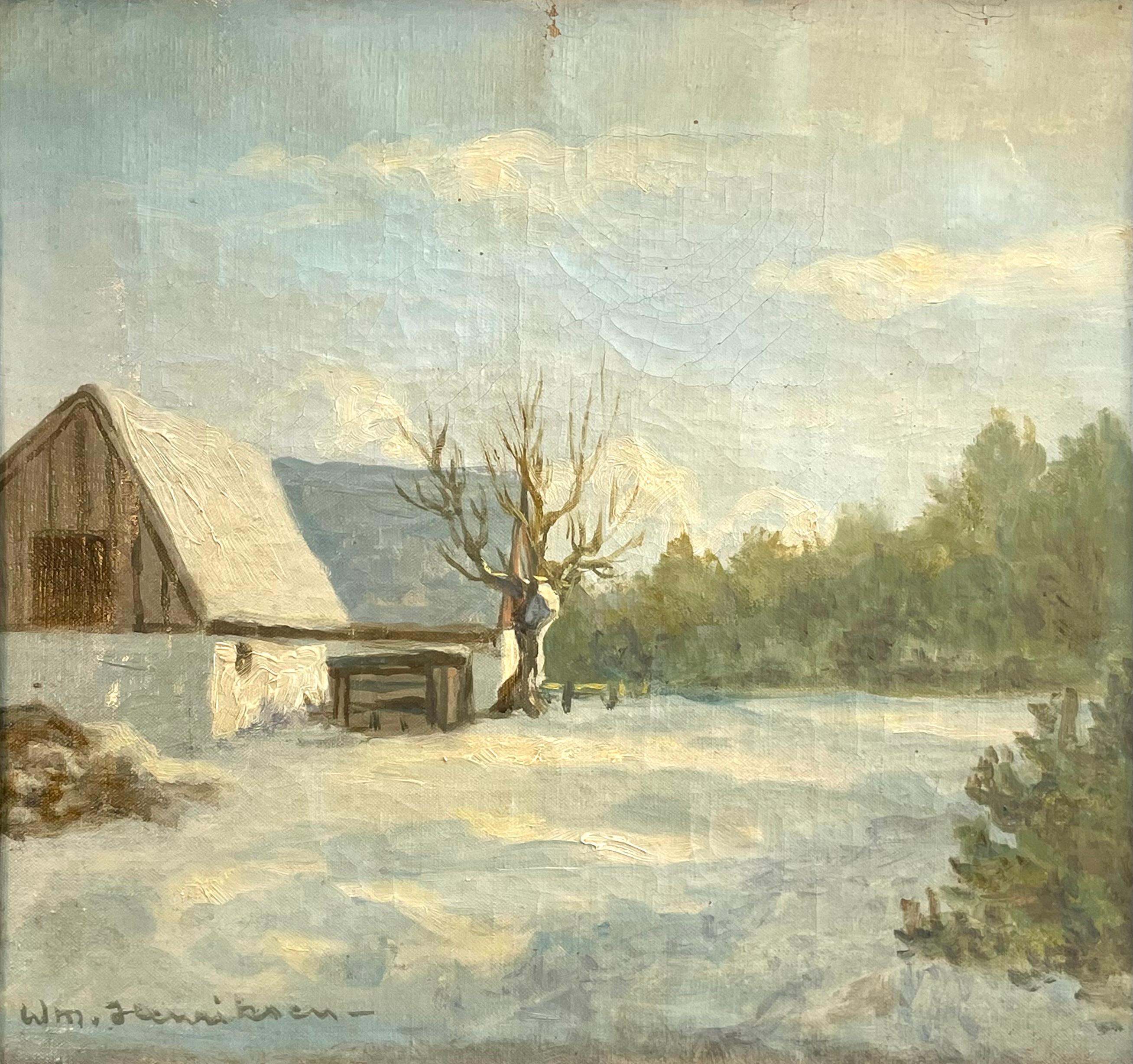 Antikes Original-Paar Landschaftsgemäldepaar von William Henriksen (1880-1964) (Romantik) im Angebot