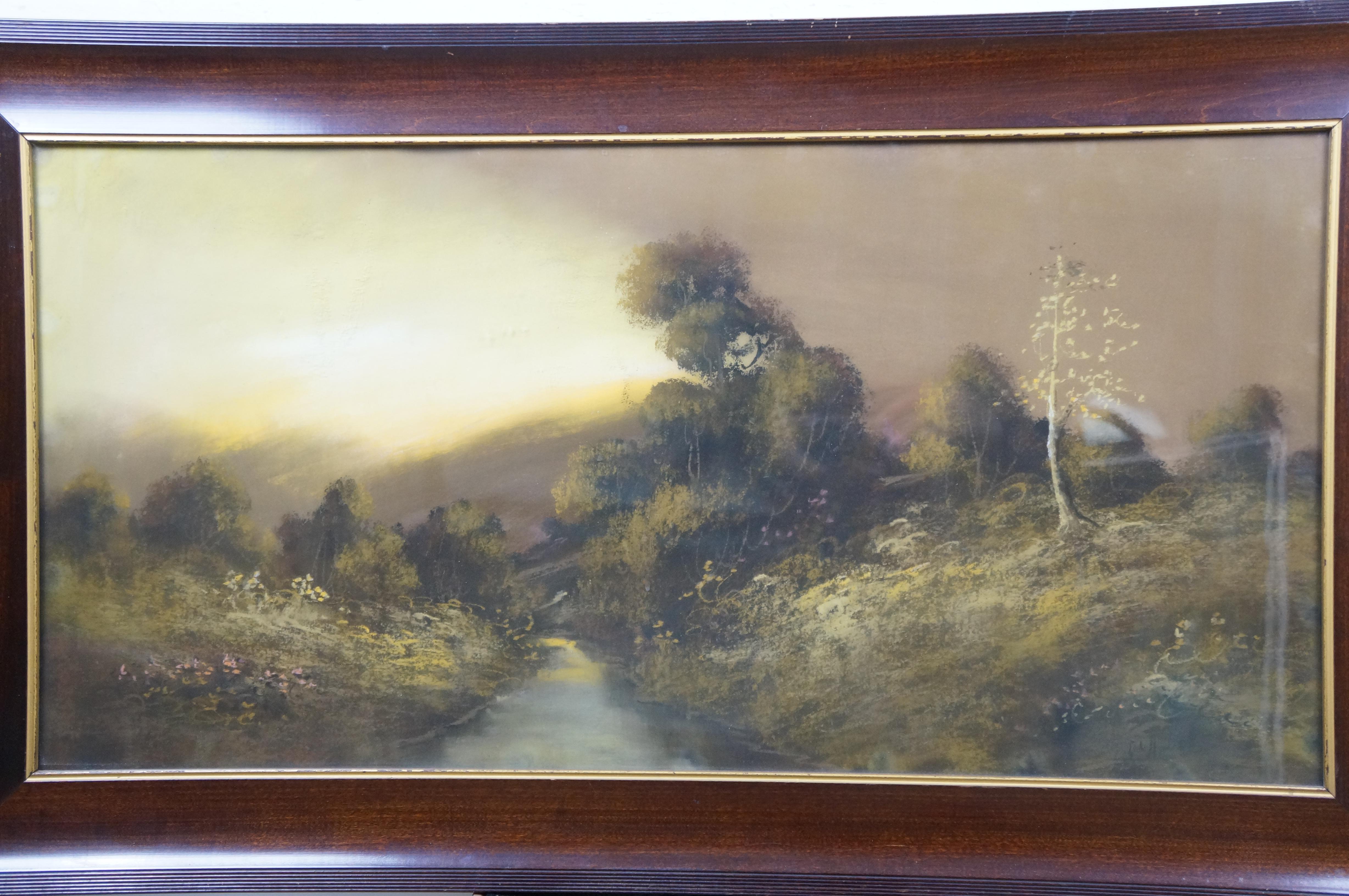 Peint à la main Peinture originale ancienne au pastel d'un paysage William Henry Chandler 38