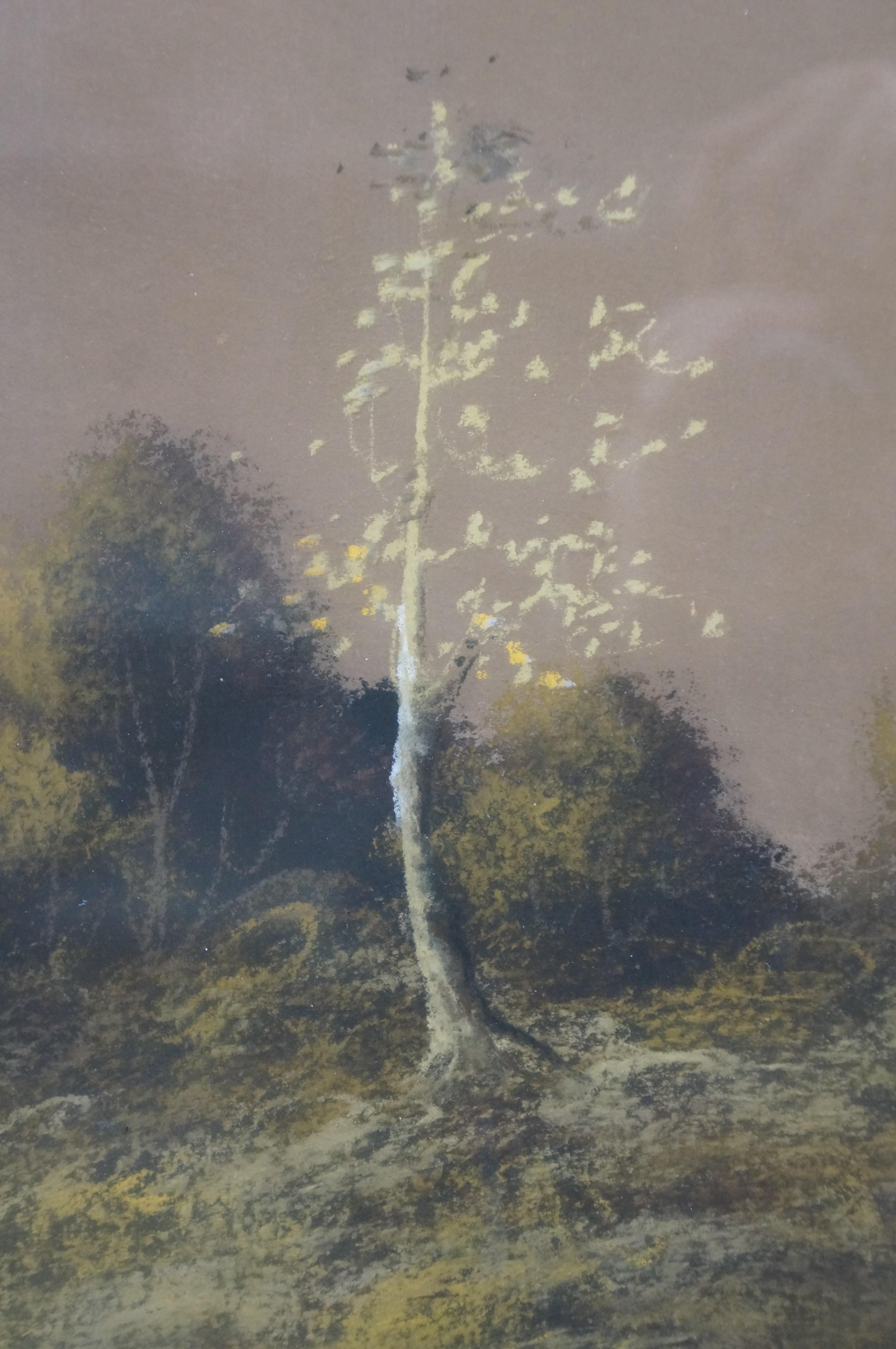 Peinture originale ancienne au pastel d'un paysage William Henry Chandler 38