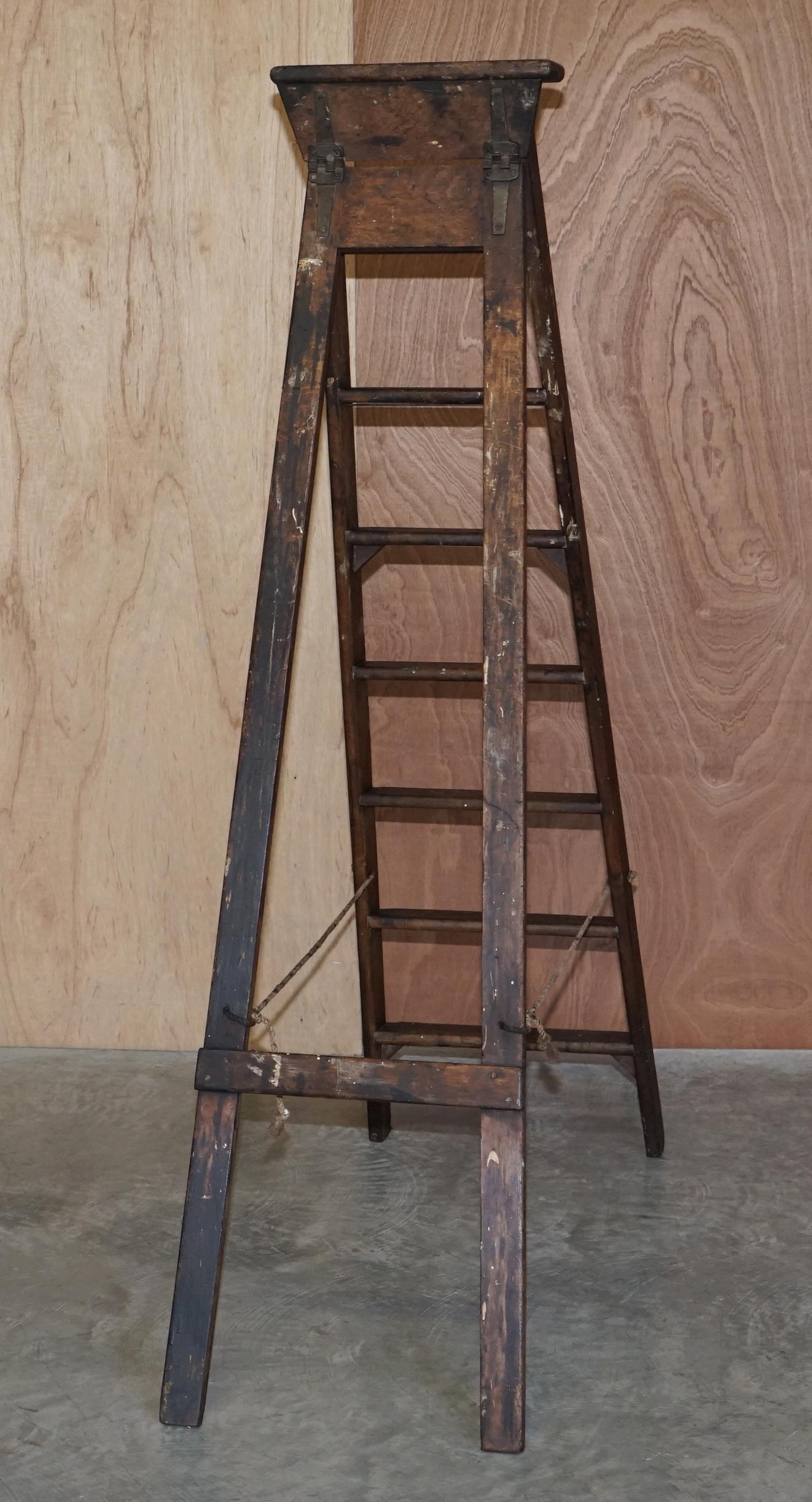 Pine Antique Original Patina Gravity Randall Library Bookcase Steps Ladder