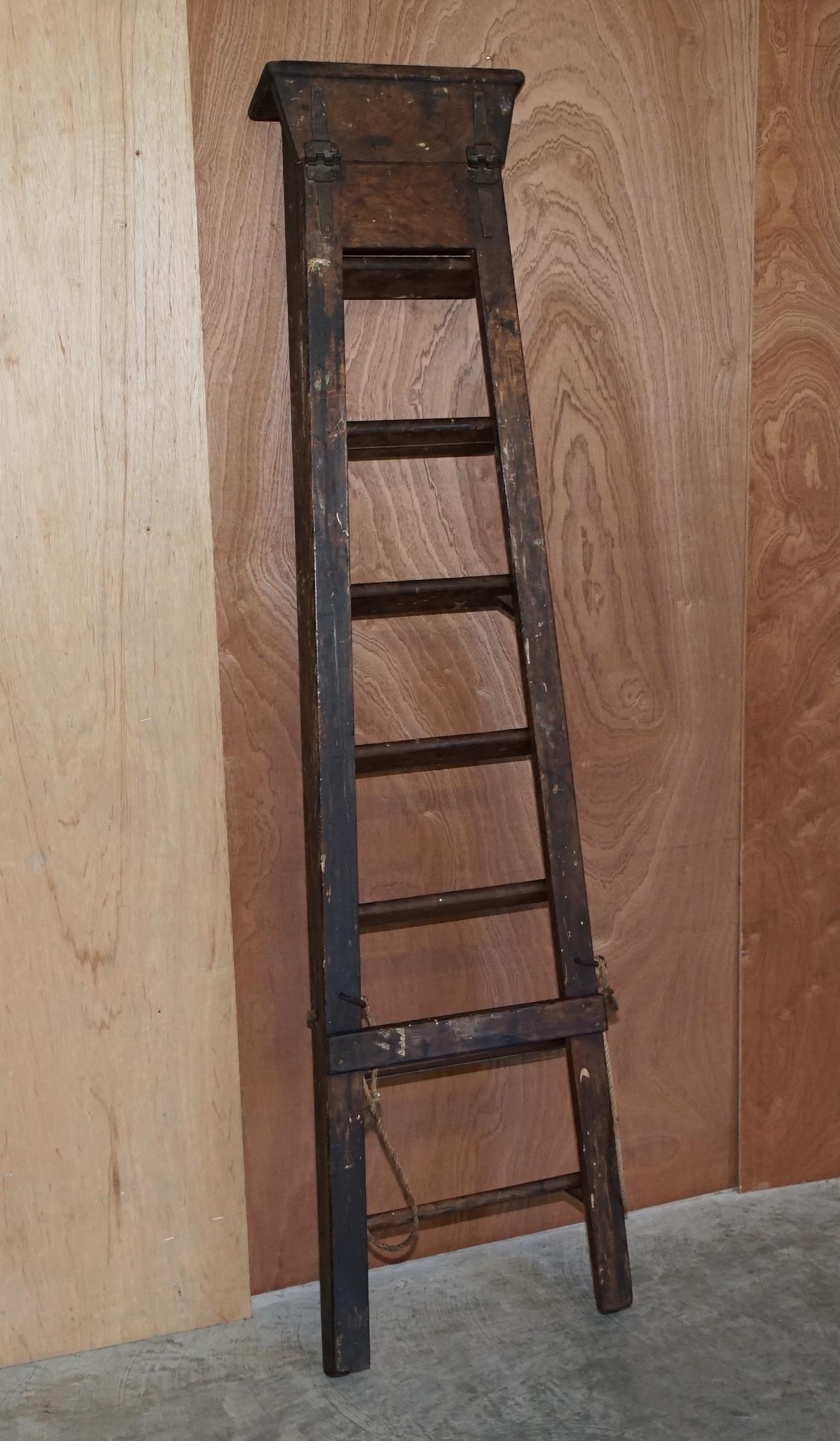 Antique Original Patina Gravity Randall Library Bookcase Steps Ladder 4