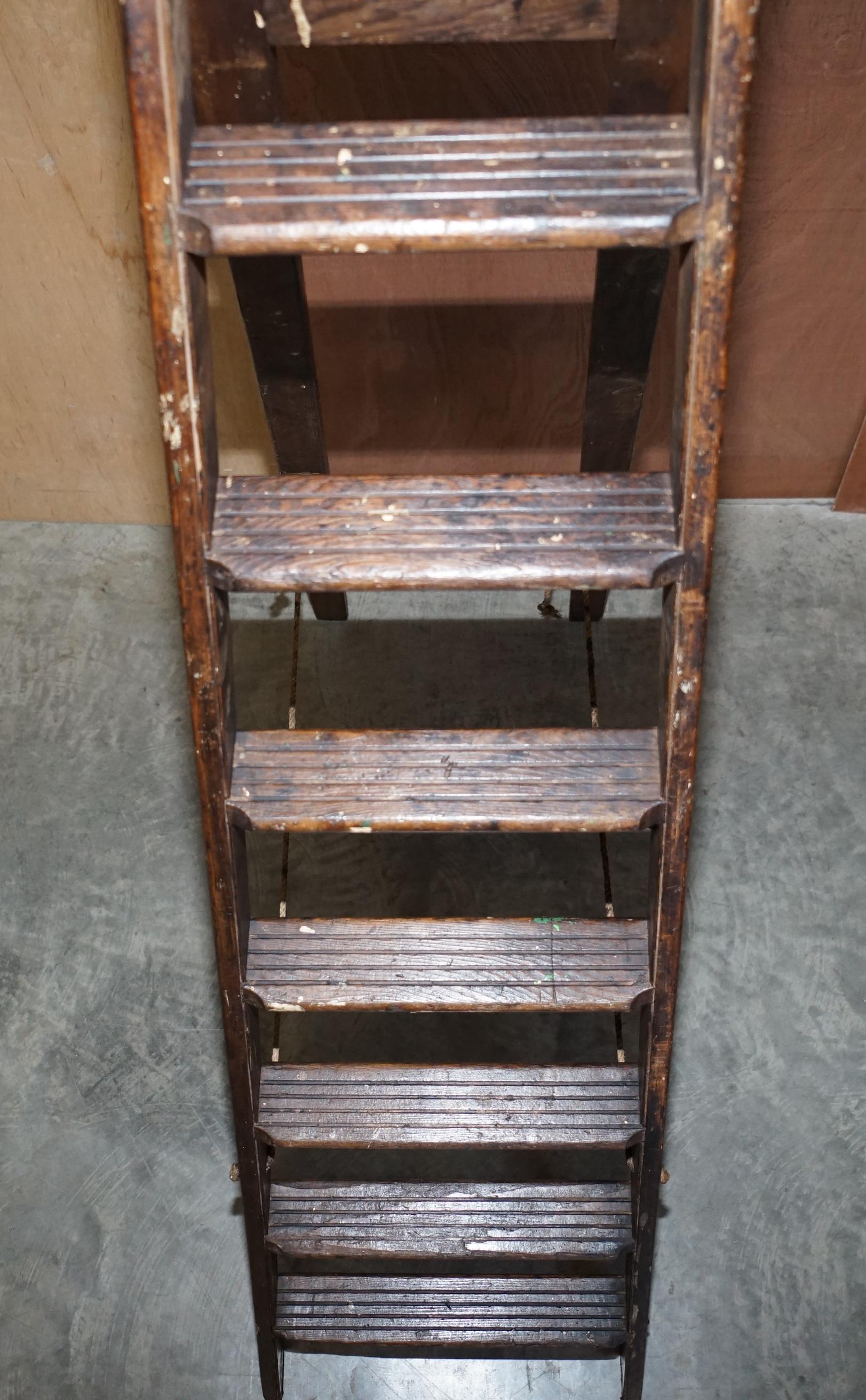 Edwardian Antique Original Patina Gravity Randall Library Bookcase Steps Ladder