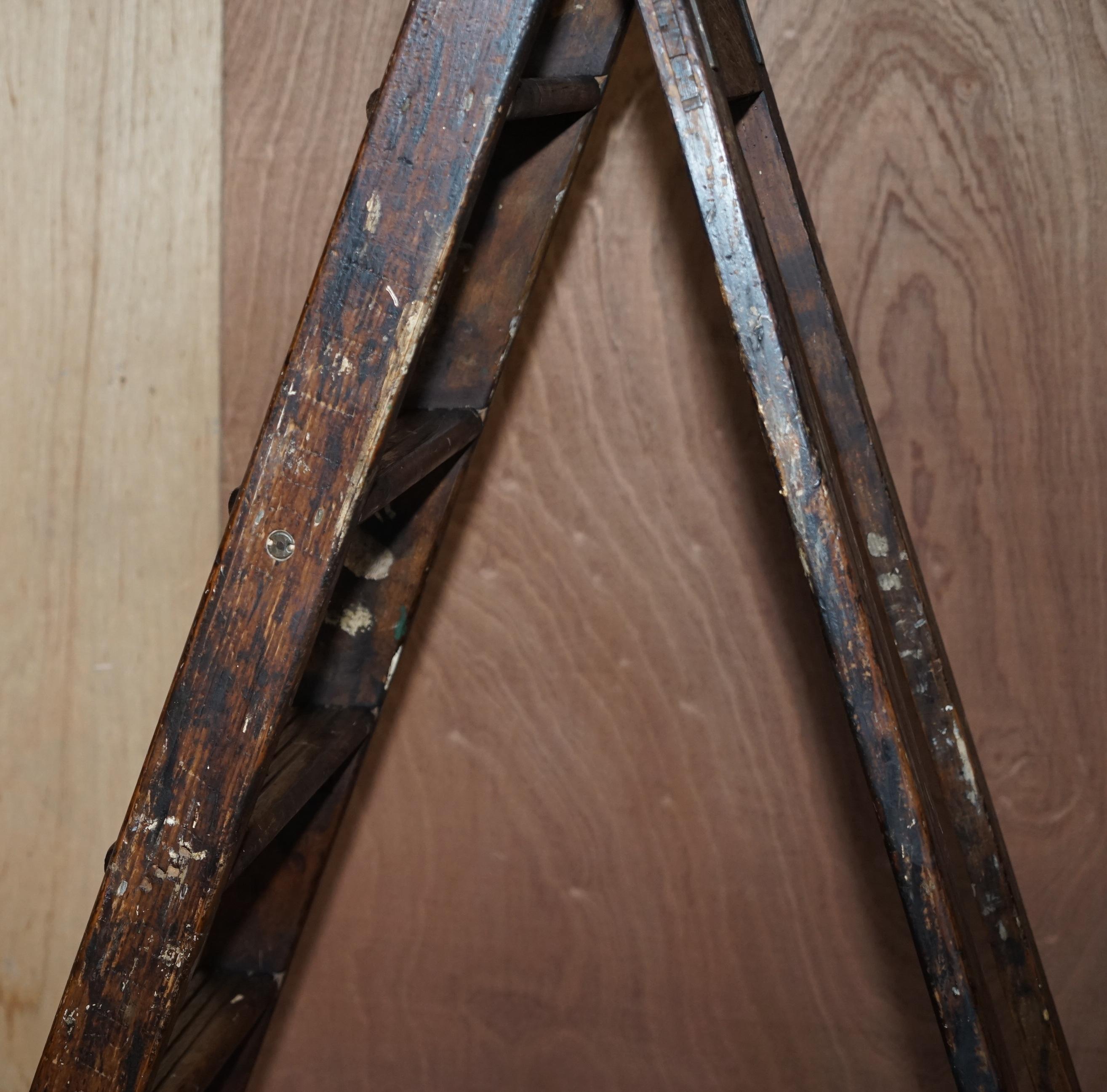 Early 20th Century Antique Original Patina Gravity Randall Library Bookcase Steps Ladder